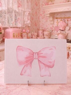 Pink Bow Glass Cutting Board Serving Tray Vanity Tray Love Shack Fancy Inspired